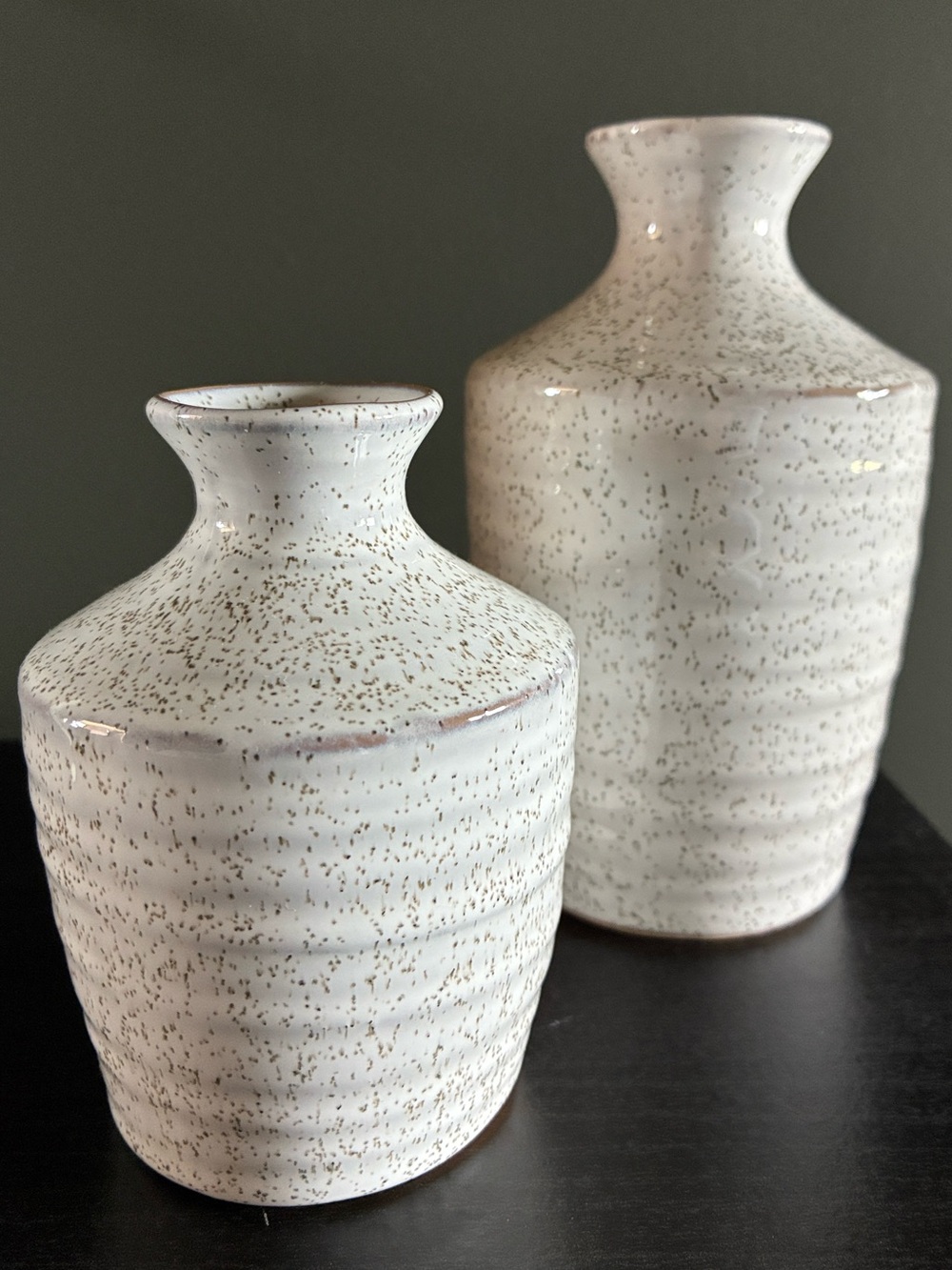 Neutral Speckled Ceramic Bud Vases (2)